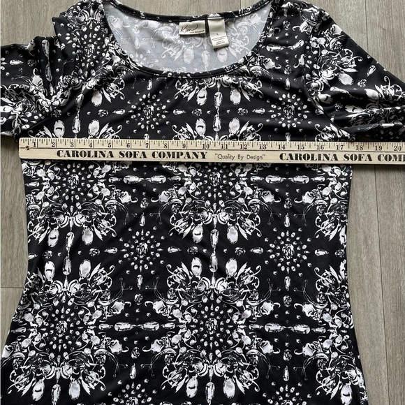 Kim Rogers Black White Patterned 3/4 Sleeve Dressy Blouse Women’s Large - Picture 7 of 9